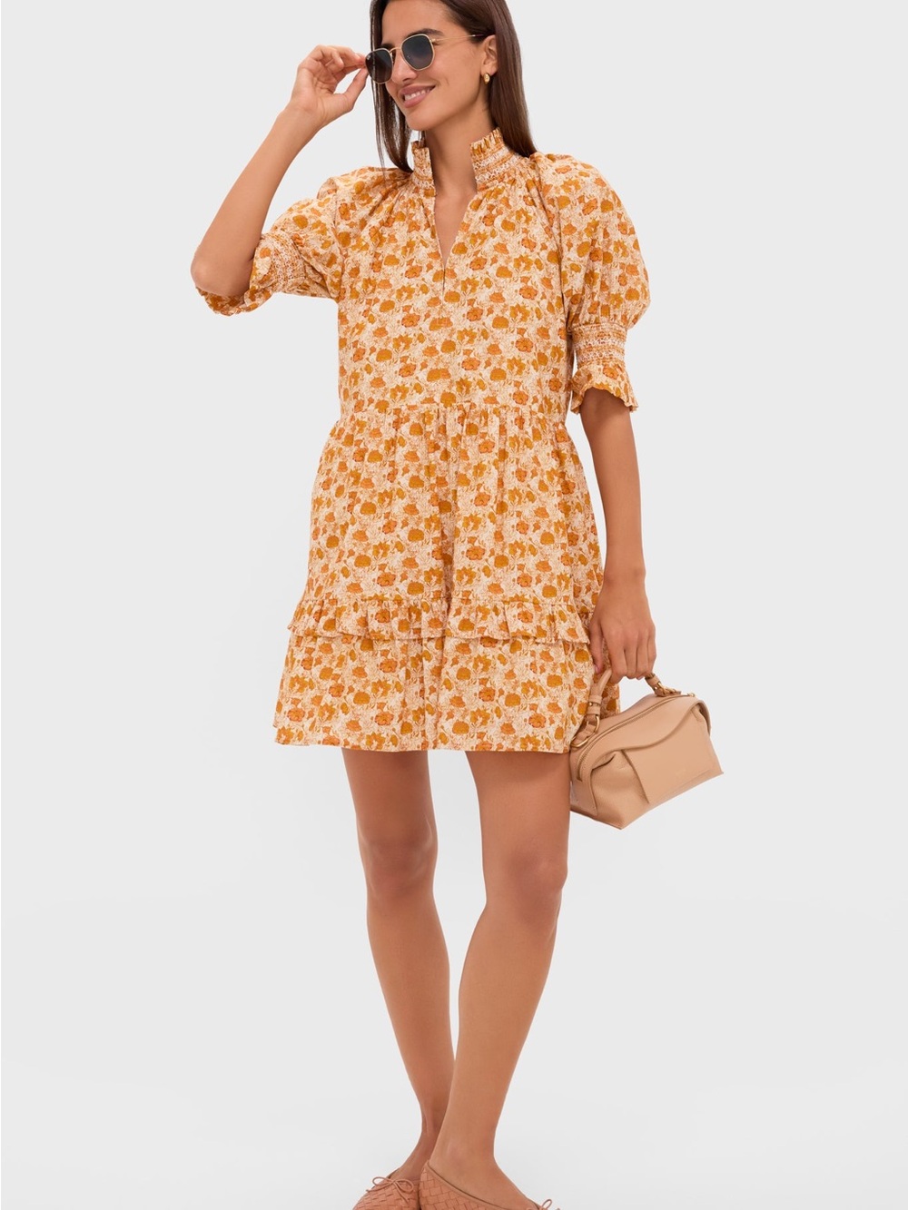 Hyacinth House Smocked Ruffle Mini Dress Floral XS - Picture 3 of 11